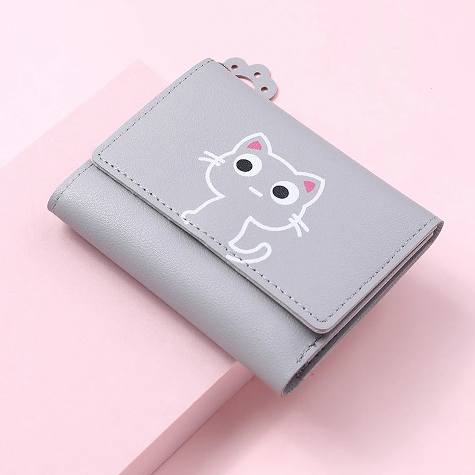 Hemasa Women's Cute Cat Wallet Female Small Short PU Leather Purse Ladies Card Holder Money Bag Hasp Creative Fashion Wallet Girls Gift