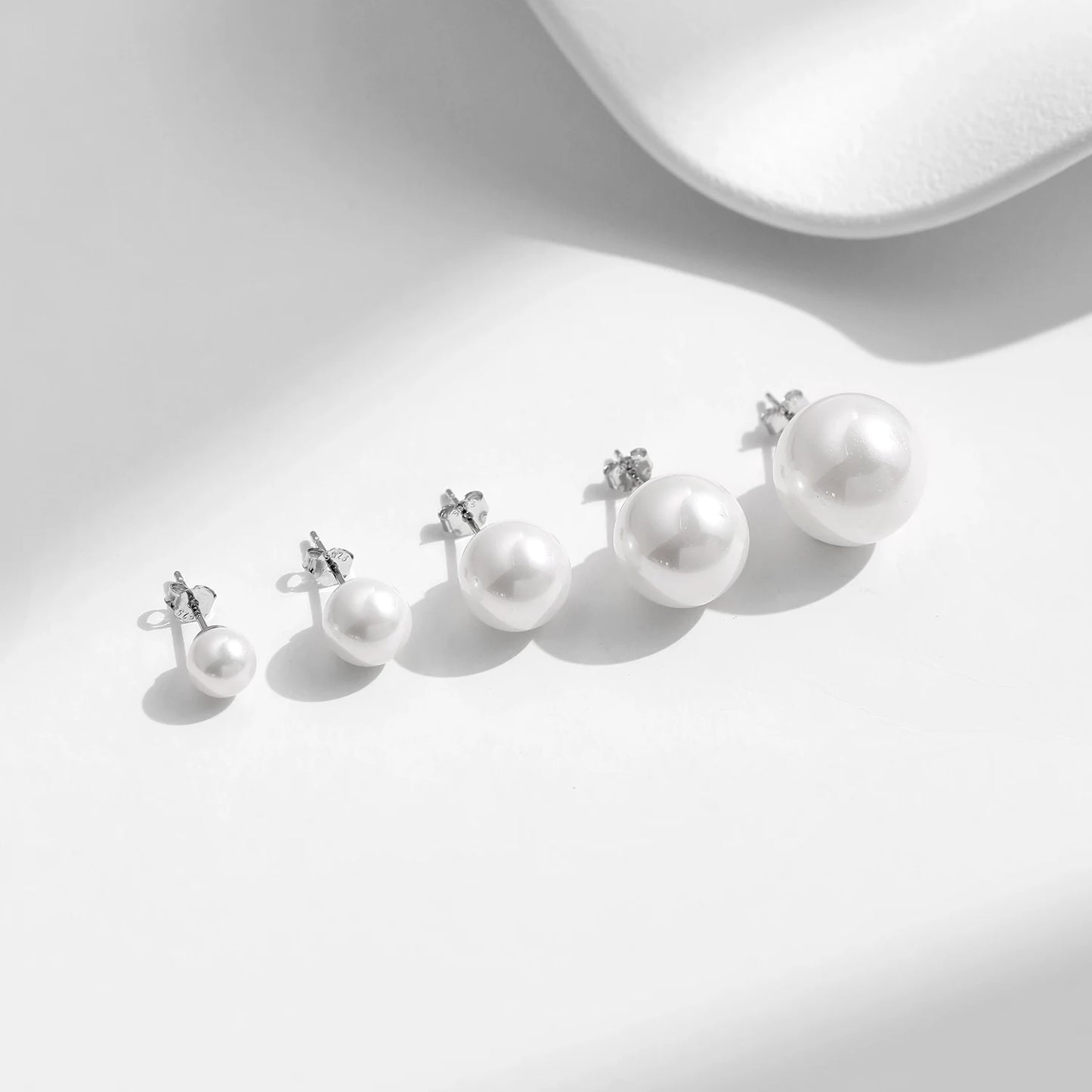 MODIAN 5 Sizes 925 Sterling Silver Elegant Crystal Pearl Stud Earrings Classic Basic Jewelry For Women Birthday Gifts