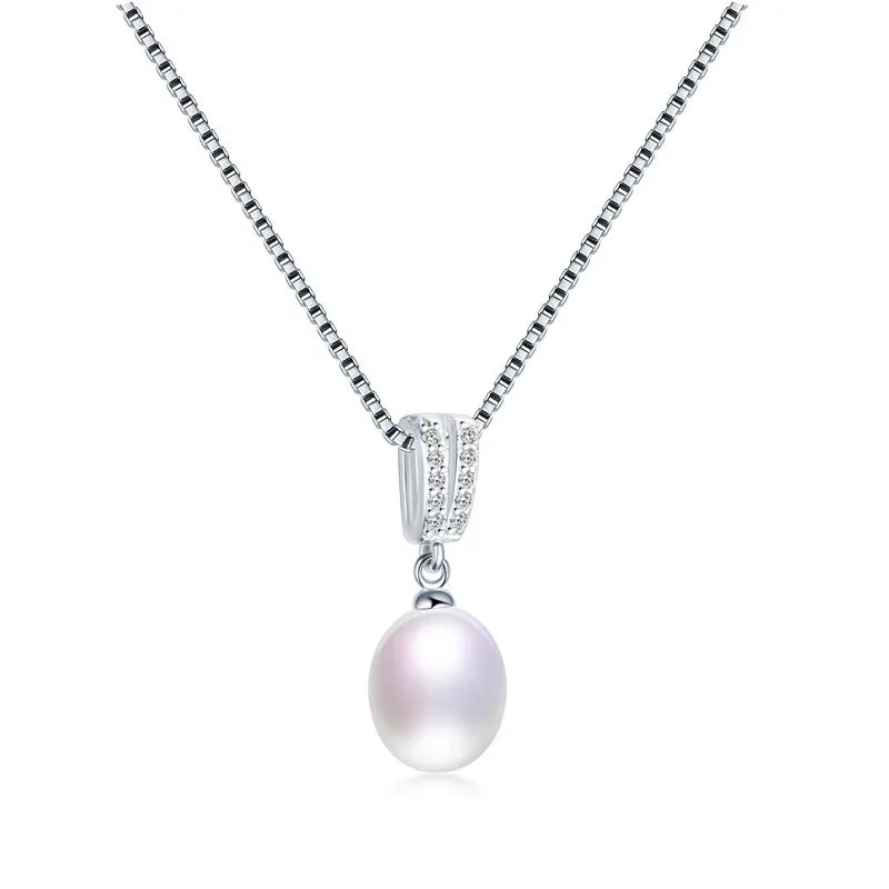 Dainashi 100% Genuine Natural Freshwater Oval Pearl Necklace 925 Sterling Silver Zircon Pendant Floating Fine Jewelry for Women