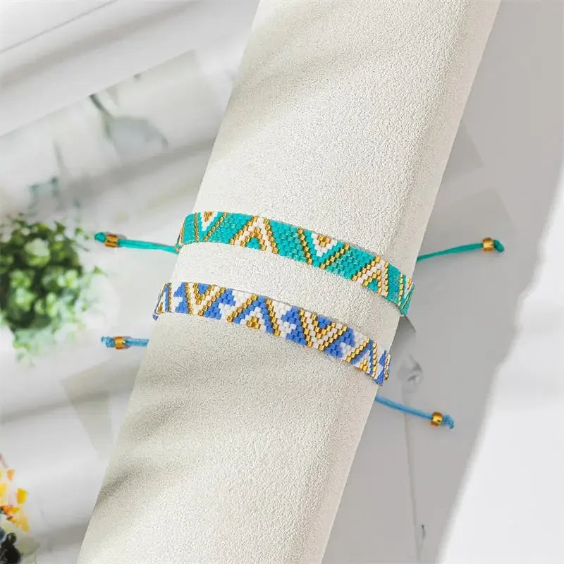 Tejesa ALIYA Bohemia Multilayer Elastic Weave Bracelets Set For Women Geometry Evil Eye Beads Combination Bracelet Charm Jewelry Gift