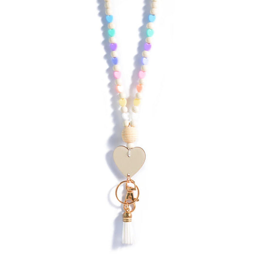Hemasa  Wooden Beads Acrylic Hearts Teacher Badge ID Holde/r Lanyard