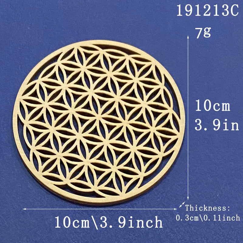 10pcs/lot  Flower of Life Natural Symbol Wood Round Edge Circles Carved Coaster For Stone Crystal Set DIY Decor Mats Pads