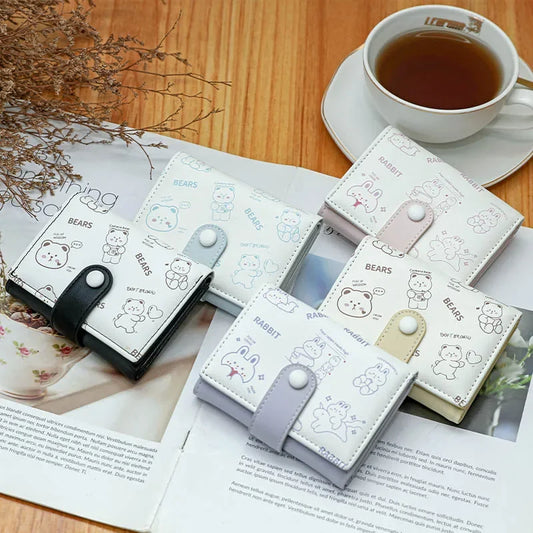 New Cute Bear Wallets for Women Small Hasp Girl Credit Card Holder for PU Leather Coin Purse Female Kawaii Wallet Short