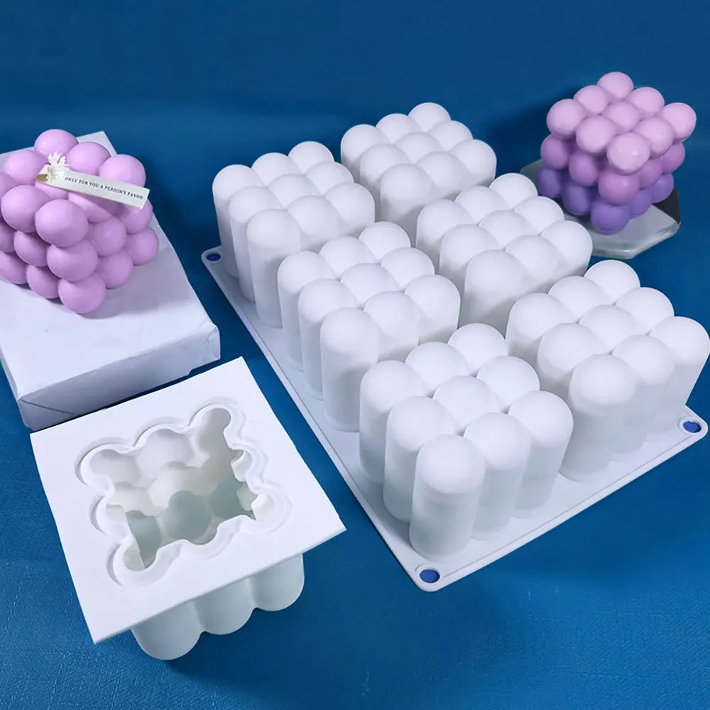 For Fun 3D Multi Style Bubble Cube Candles Silicone Mold Aromatherapy Plaster Candle Hand-made Baking Cake Mold Home Decoration