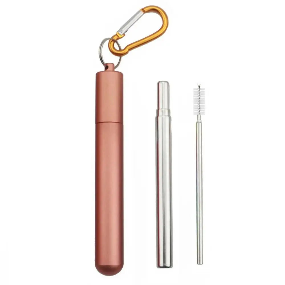 Stainless Steel Reusable Collapsible Straw Portable Retractable Metal Straw with Case Foldable Telescopic Straw Bar Accessories