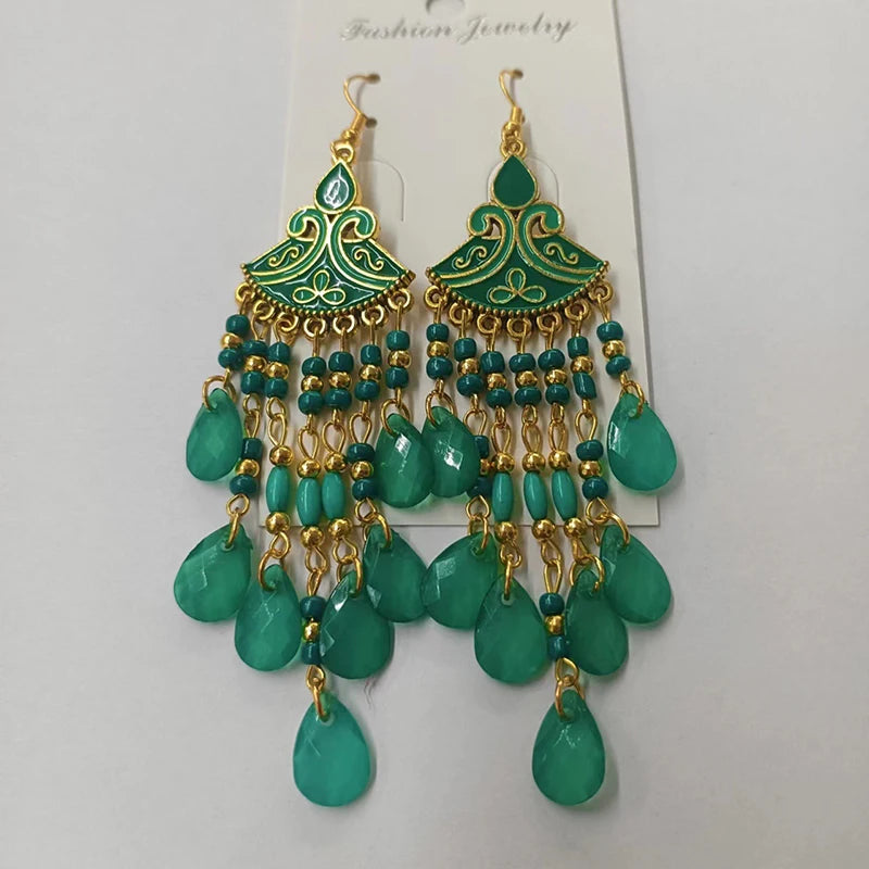 Hemasa Bohemian Waterdrop Dangle Drop Tassel Earrings For Women Beaded Handmade Ethnic Vintage Female Jewelry Earrings Gift