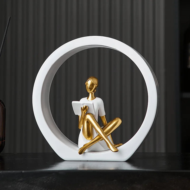 Modern Light Luxury Style Art Resin Reading Girl Figure Ornament Entryway Living Room Tv Cabinet Wine Cabinet Decorative Statue
