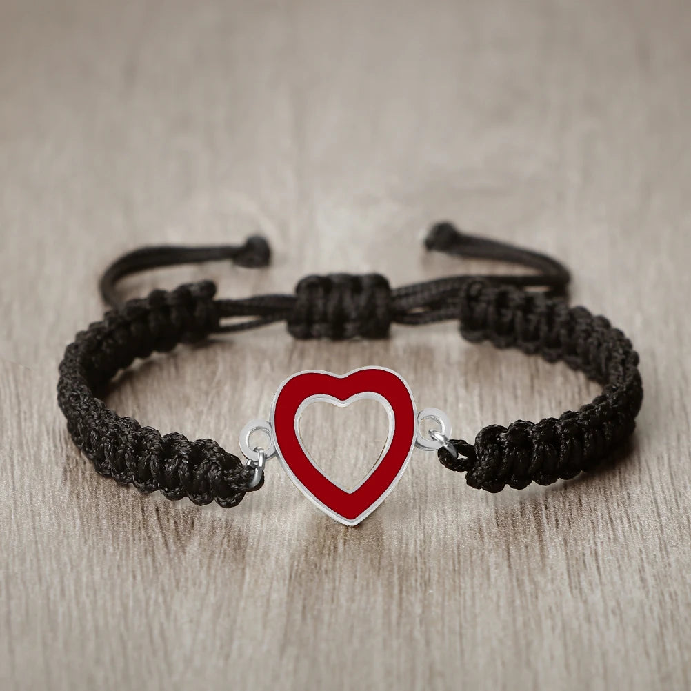 Romantic Love Heart Matching Couples Bracelet Men Women Hand Woven Red Black Rope Chain Bracelet Friendship Fashion Jewelry Gift