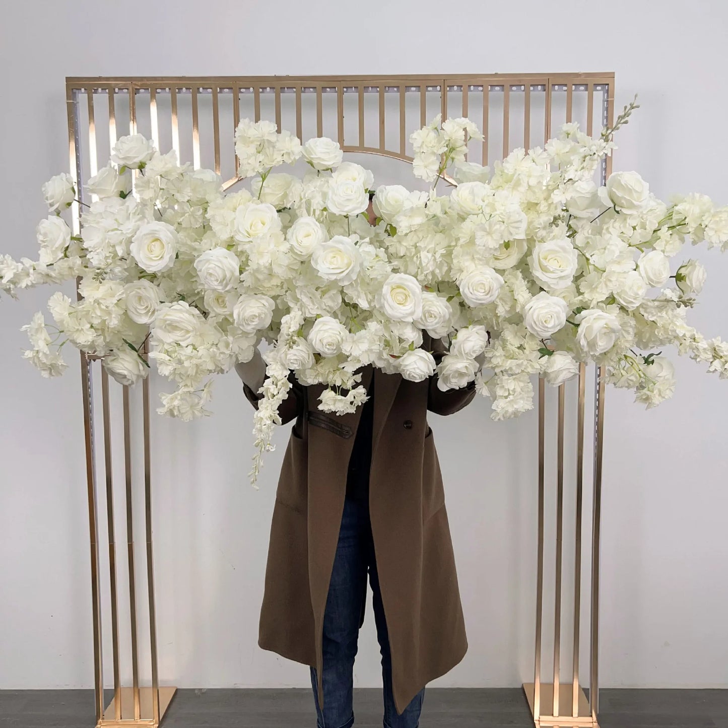 White Blue Rose Flower Row Decor Wedding Backdrop Arch Frame Banquet Aisle Floral Ball Birthday Party Event Props Window Display