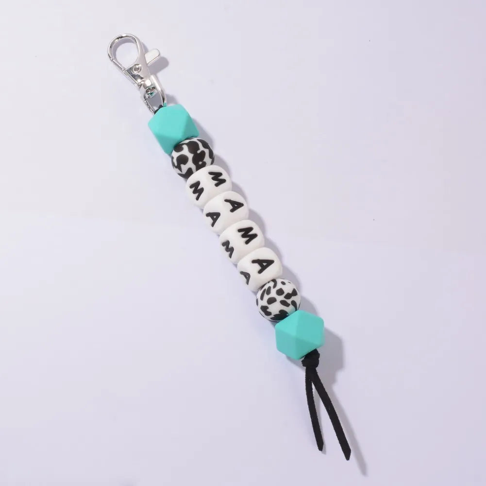 Hemasa  New Silicone Beads Letter MAMA Wristband Keychain