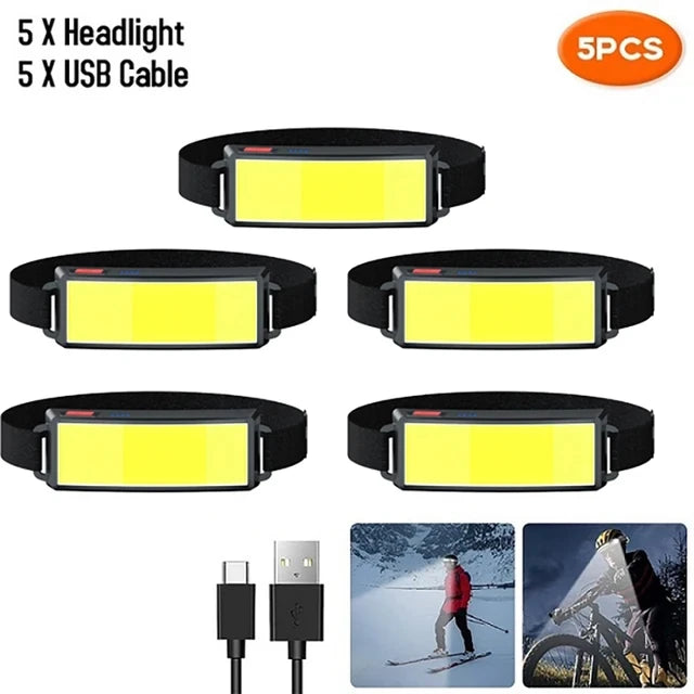 Hemasa Powerful COB Headlamp Built in Battery Type-c Rechargeable Head Flashlight Outdoor Camping Fishing Waterproof Headlight