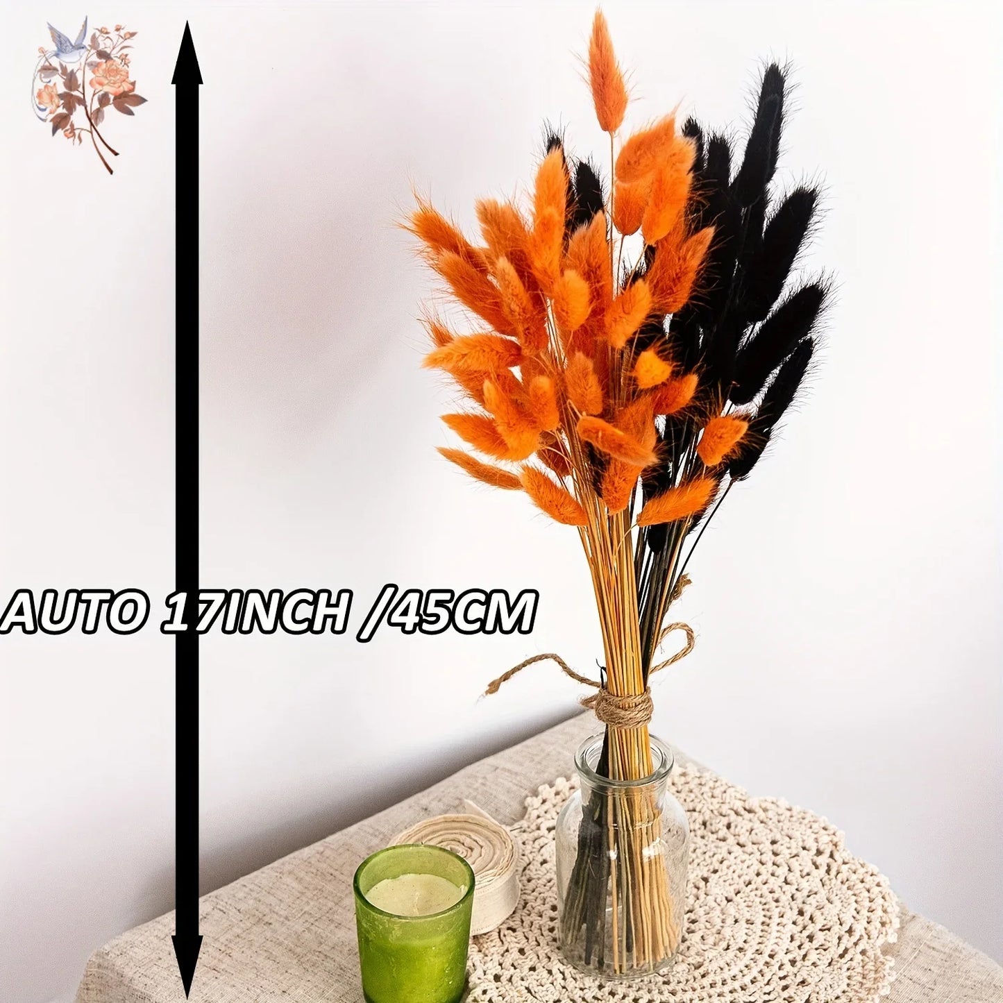 60Pcs Orange Black Bunny Rabbit Tails Grass Bouquet Natural Dried Pampas Flowers Wedding Home Table Decor Christmas Decoration