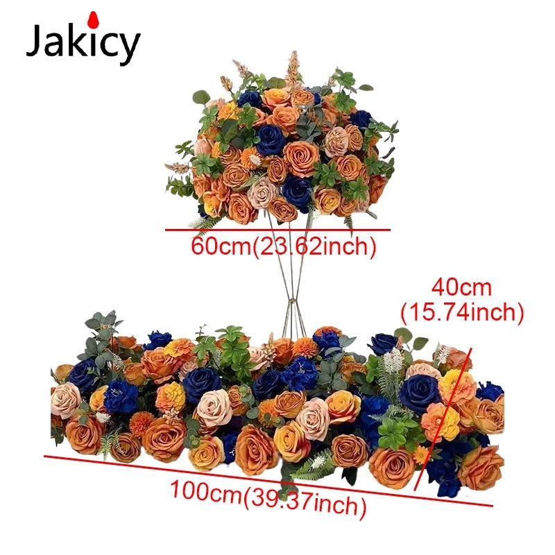 Artificial Flower Strip 60cm Flower Ball Event Table Runner Floral Arrangement Wedding Backdrop Decor Props Arch Flower String