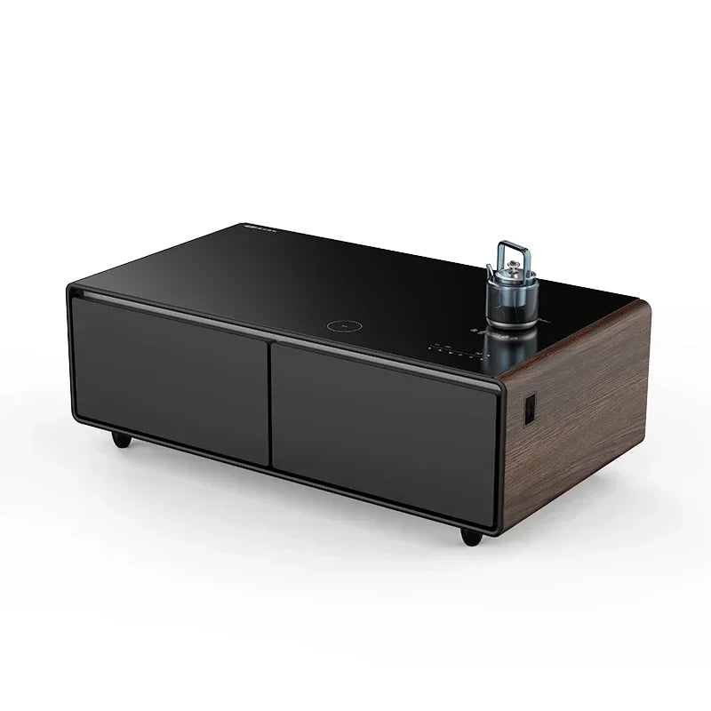 Smart Coffee Table, Living Room Smart Table, with 135L Drawer Refrigerator Wireless USB Charging Port Multifunctional Wood Grain