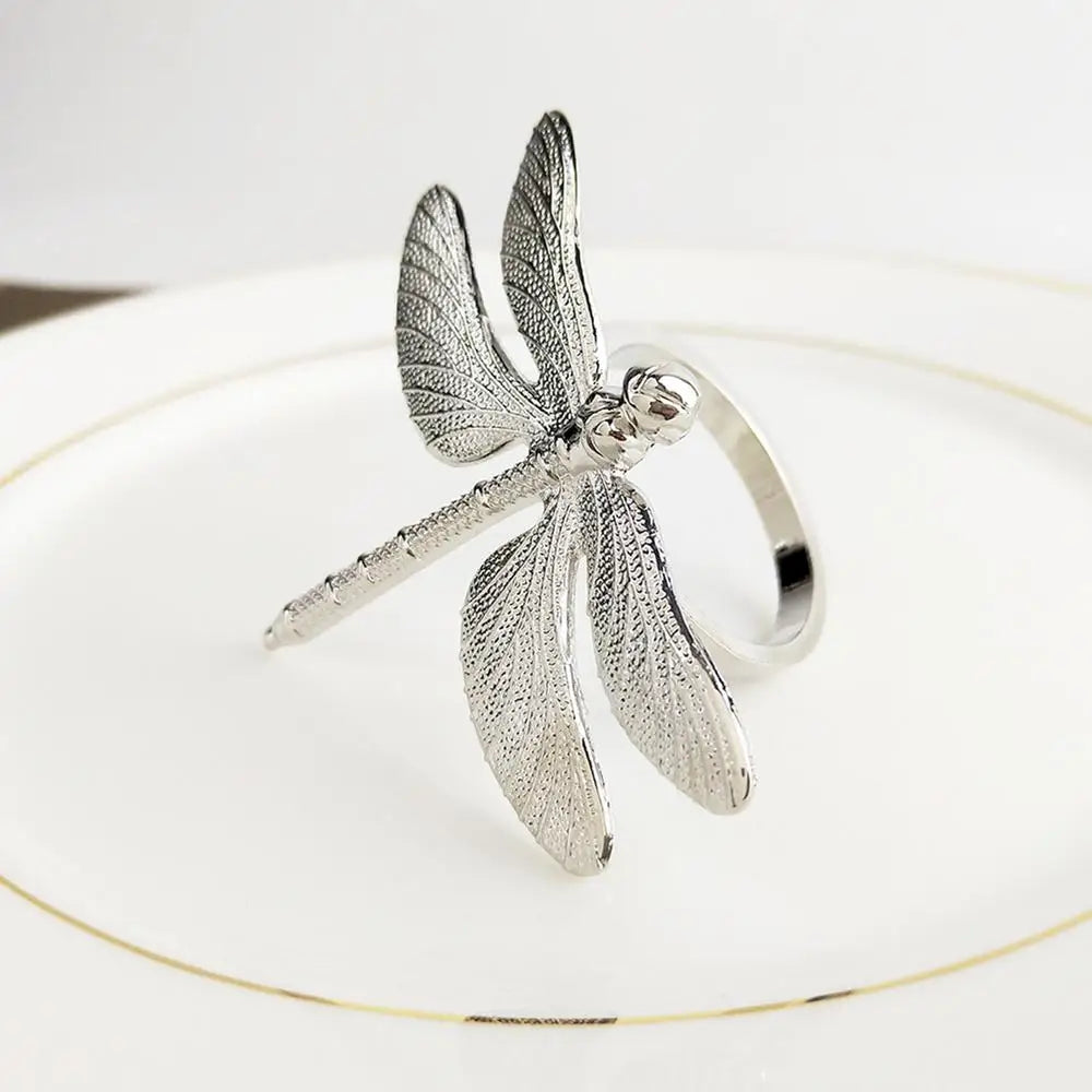 Hemasa 6 Pcs Wedding Napkin Holders Dragonfly Napkin Rings For Wedding Decoration Supplies Paper Ring Table Decoration Gold Silver 30P