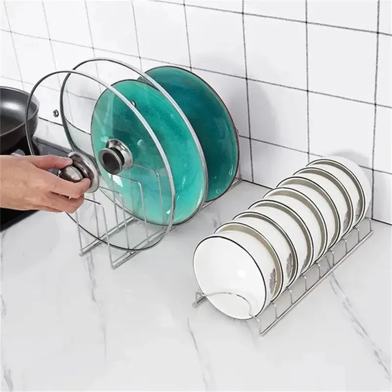 Hemasa Kitchen Bowl Dish Organizer Stainless Steel Dish Holder Home Cutlery Dishes Pot Lid Rack Household Dish Racks
