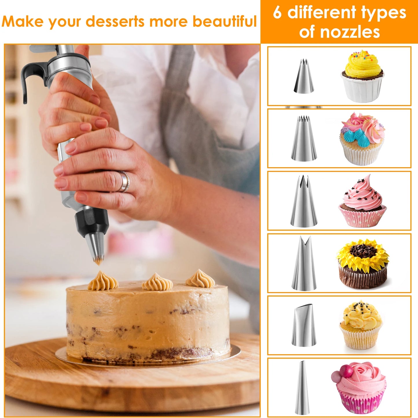 Tejesa Cake Decorating Piping Syringe DIY Cupcake Decorating Nozzle Frosting Making for DessertDessert Cookies Cream Filling Injector
