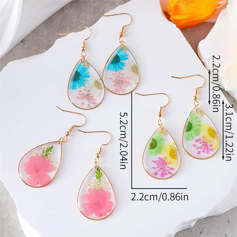 Colorful Natural Flower Drop Earrings Unique Epoxy Resin Pressed Flower Earring Wholesale Earring With Floral Statement Jewelry