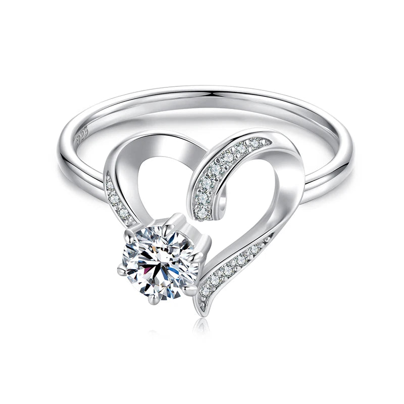 BAMOER 925 Sterling Silver Solitare Heart Love Moissanite Engagement Ring for Women, Gold Plated Wedding Band Promise Rings