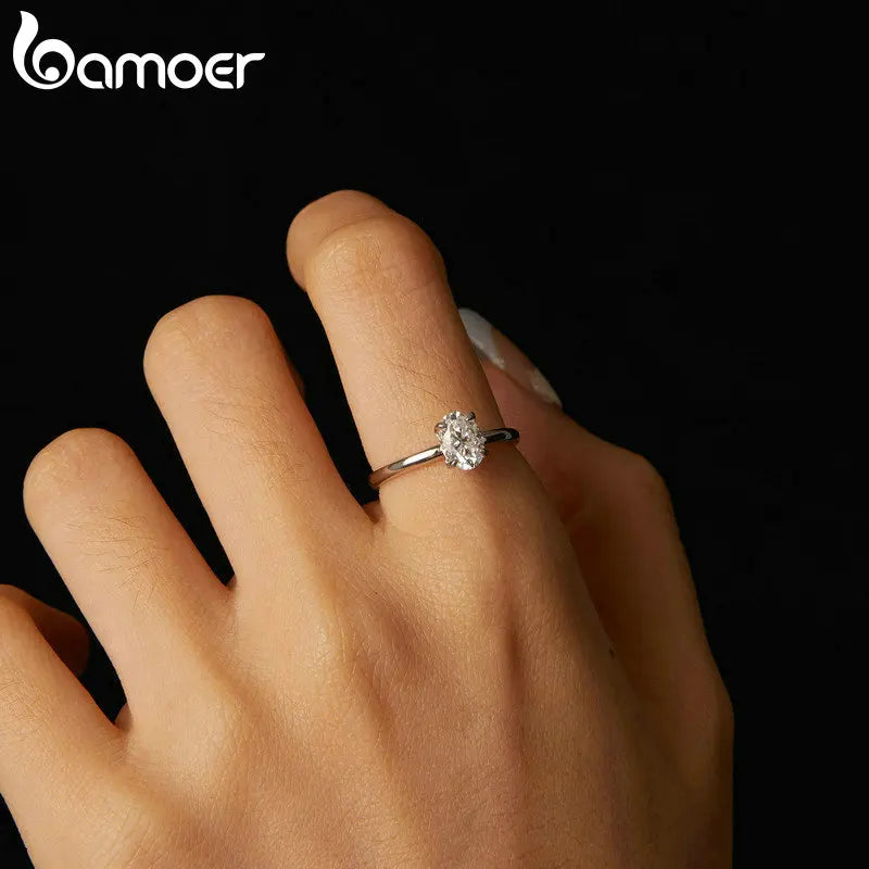 BAMOER Solitaire Moissanite Engagement Ring, 1CT D Color 925 Sterling Silver with 18K White Gold Plated Ring Gift for Women
