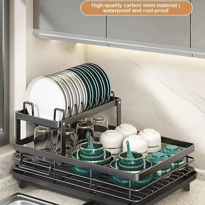 2025 NEW Kitchen plate storage box with drainboard above sink countertop tableware storage rack tableware drying rack adjustable
