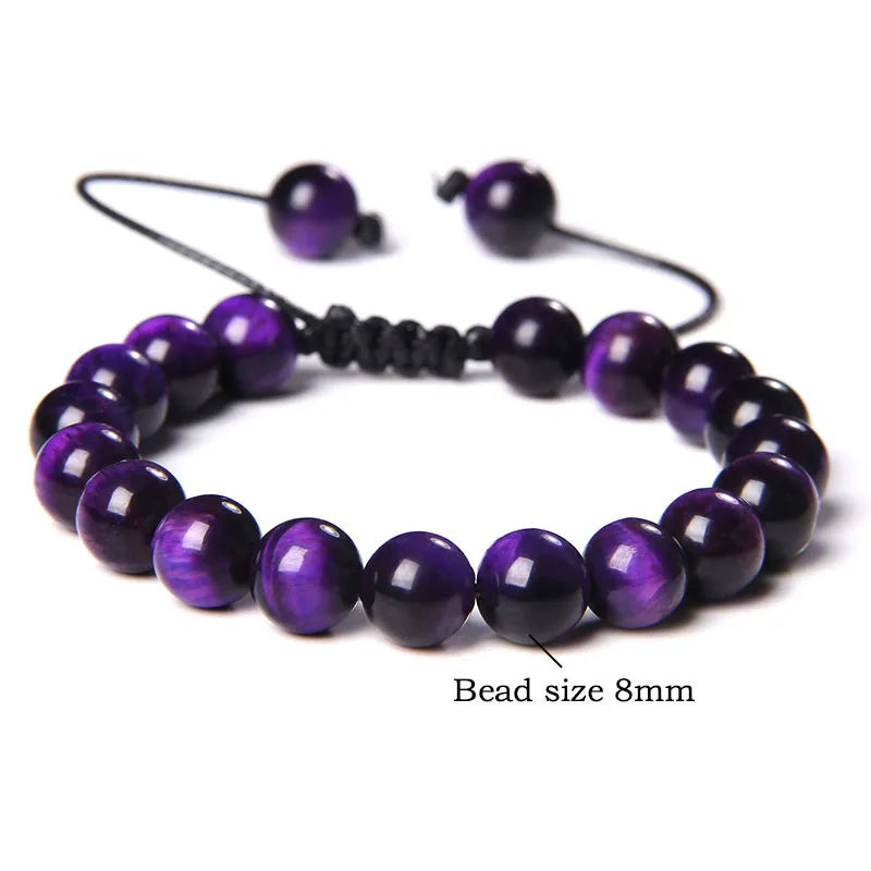 Hemasa Cool Royal Blue Tiger Eye Bracelets Natural Stone Tiger Eye Beaded Bracelets Pulsera Hombre Men Adjustable Woven Rope Bracelets
