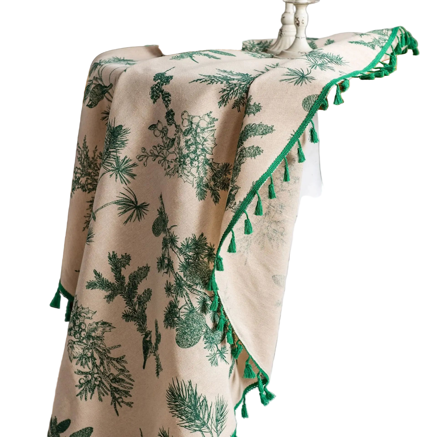 Tejesa Square Cotton Linen Tablecloth with Stitching Tassels Washable Fabric Table Cover for Christmas Dining Kitchen Tea Party