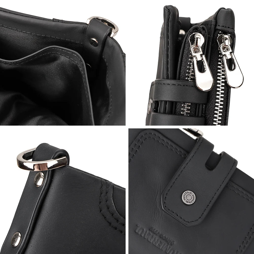Genuine Leather RFID Men Wallet Business Credit Card Holders Double Zipper Coin Purse Chain PORTFOLIO Portomonee Male Carteira