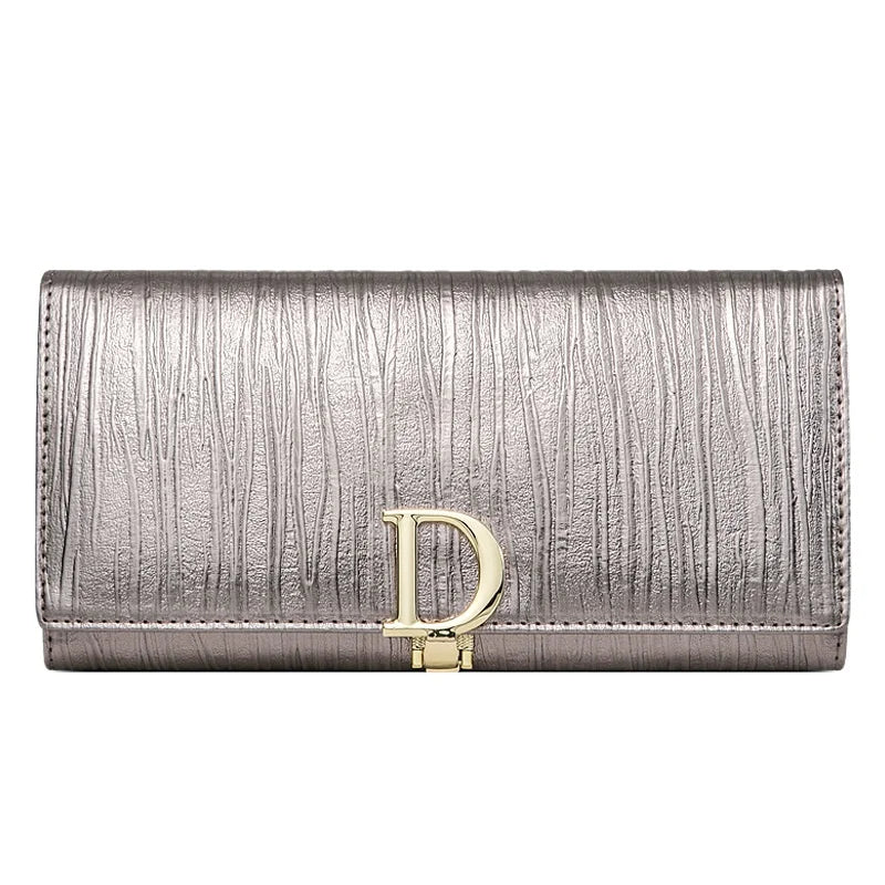 Tejesa Ladies Long Leather Wallet, Leather Phone Purse, Card Holder with Stripe Design, Women's Cartera Style (Gold)