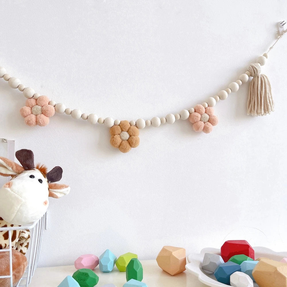 Hemasa Handmade Cotton Rope Wooden Bead Garland with Tassel /Farmhouse Wall Hanging  Home Decor