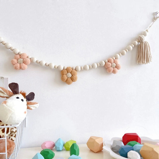 Hemasa Handmade Cotton Rope Wooden Bead Garland with Tassel /Farmhouse Wall Hanging  Home Decor