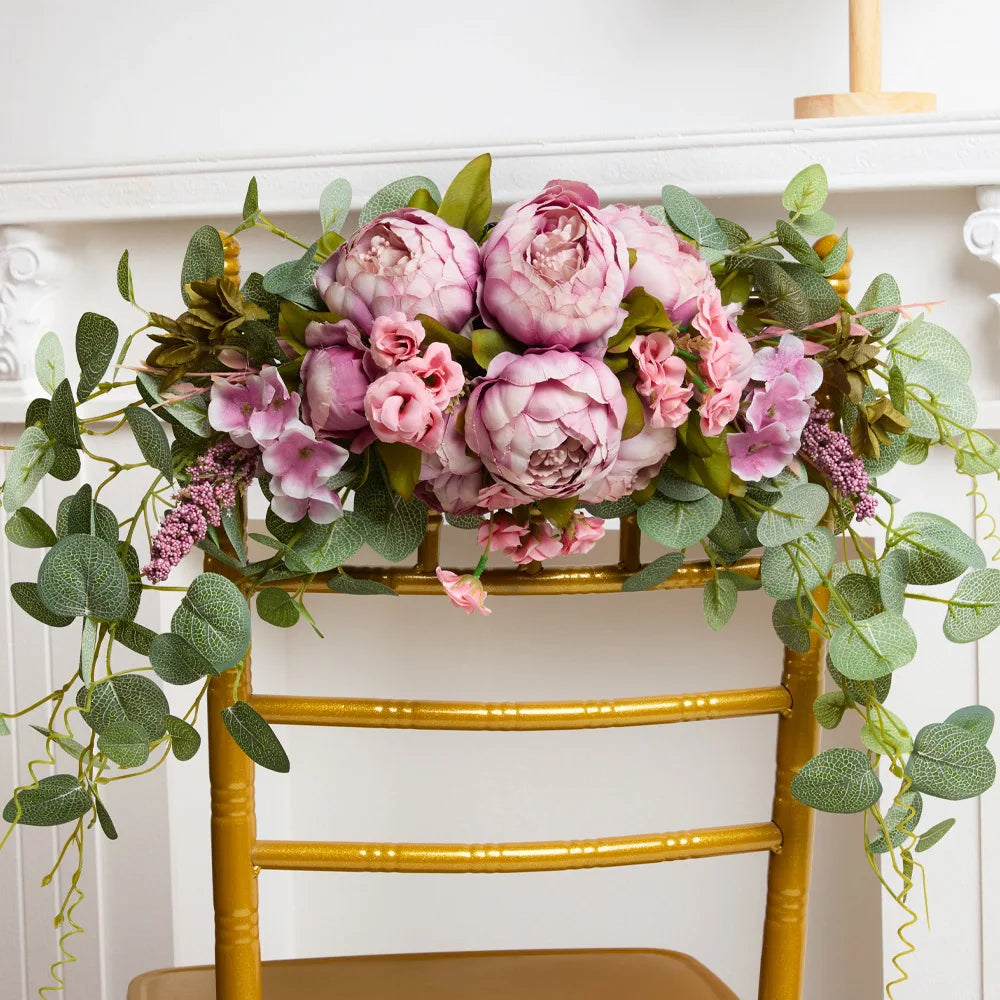 YeeNanee Artificial Peony Reception Flowers Swag with Eucalyptus Greenery for Wedding Ceremony Welcome Sign Floral Decoration