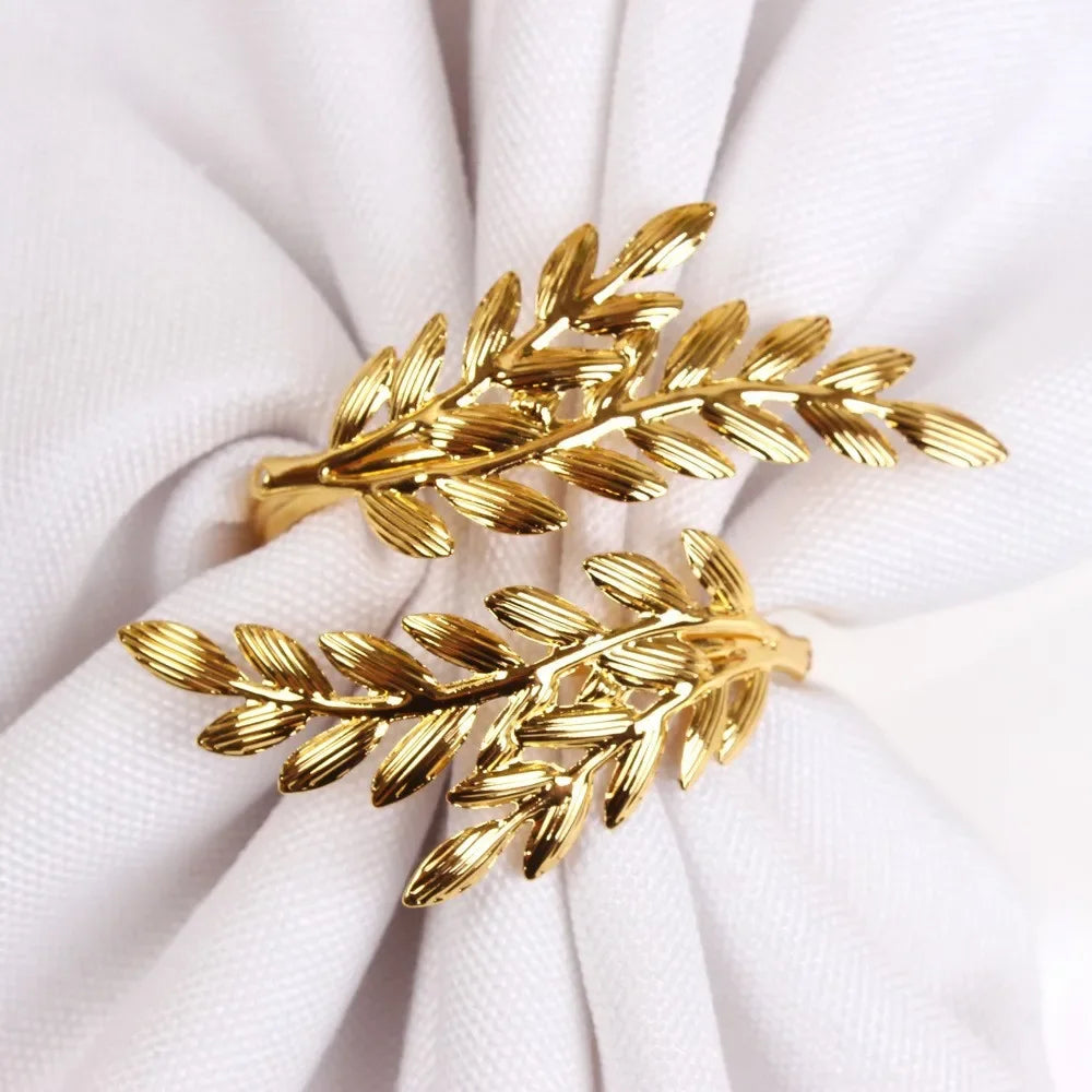 Hemasa 6Pcs Gold Leaf Napkin Rings