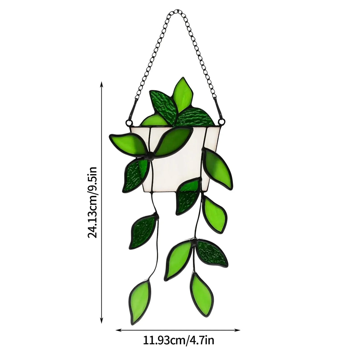 Artificial Plant Decor Handmade Green Fake Plant Stained Glass Window Hanging Light Catcher Decorative Gift For Plant Lover