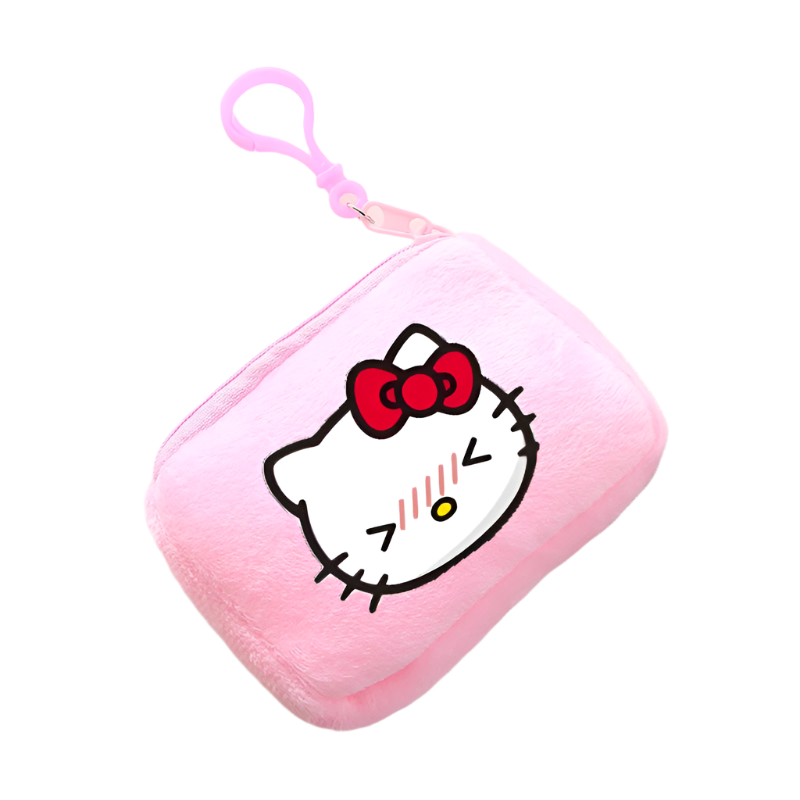 Hemasa  Hello Kitty Mini Plush Coin Purse  / Pink Canvas Square Storage Bag Key Case Handbag Kids Girls Birthday Gifts