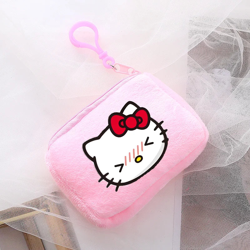 Hemasa  Hello Kitty Mini Plush Coin Purse  / Pink Canvas Square Storage Bag Key Case Handbag Kids Girls Birthday Gifts