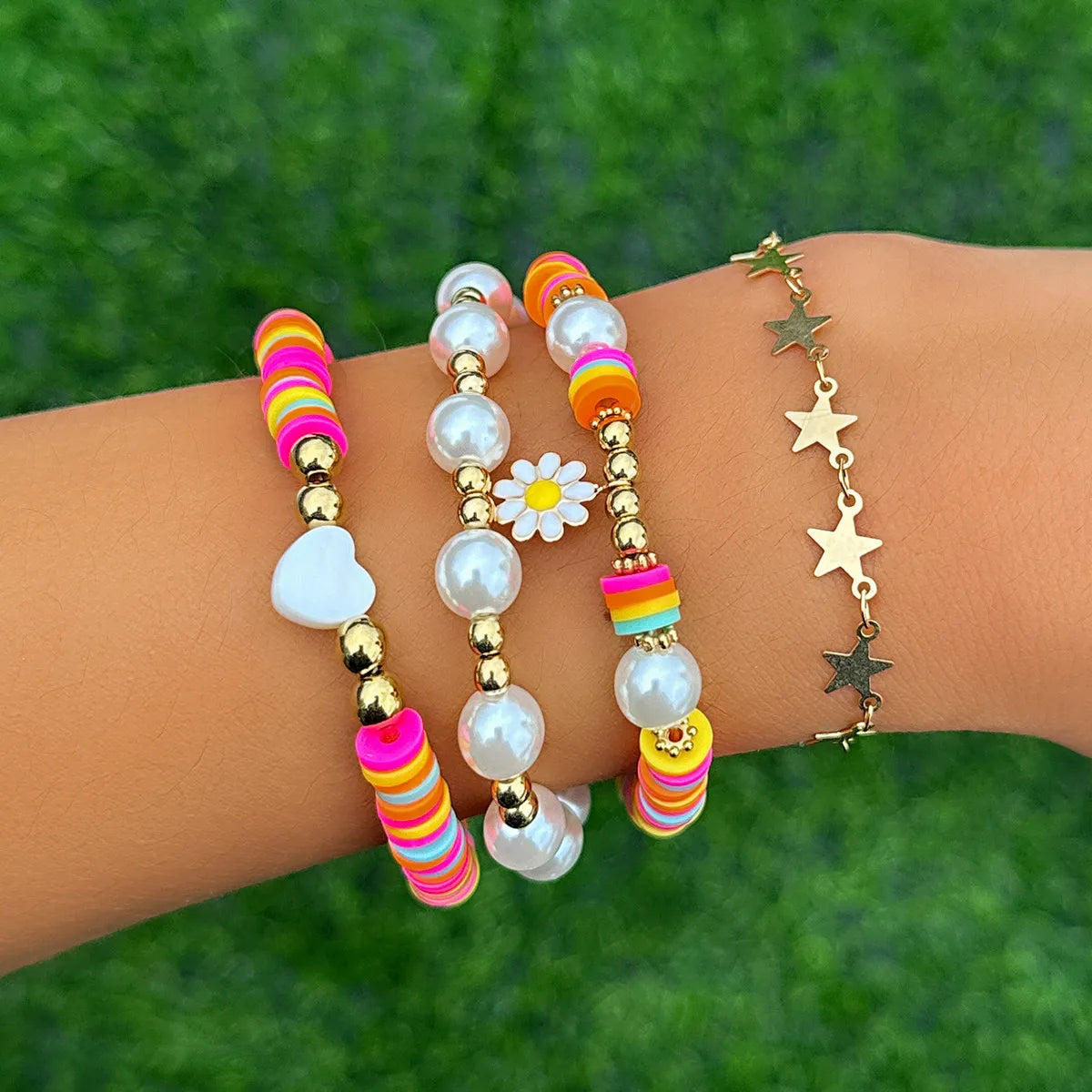Hemasa   Mixed Color Soft Polymer Clay Beads Flat Round Bracelet