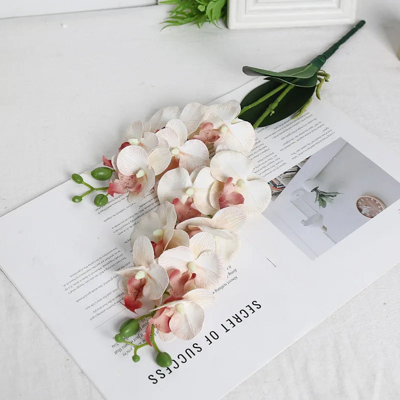 YeeNanee 4pcs Room Decoration Real Touch Artificial Orchid Stem Flowers Latex Phalaenopsis Branches with Leaves for Home Decor