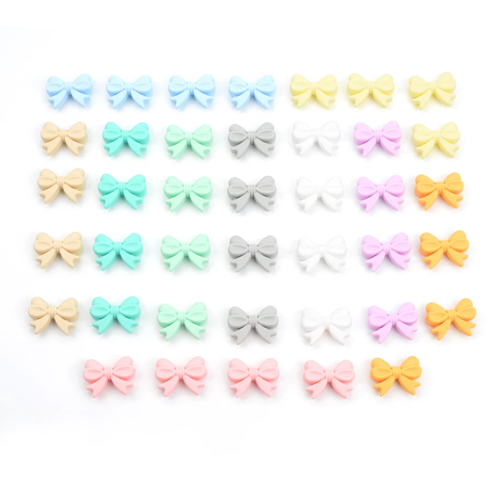 LOFCA Silicone Beads Bowknot 10pcs BPA Free Food Grade Silicone Teething Beads Pendant Chew Pacifier Chip Nursing Necklace Jewel