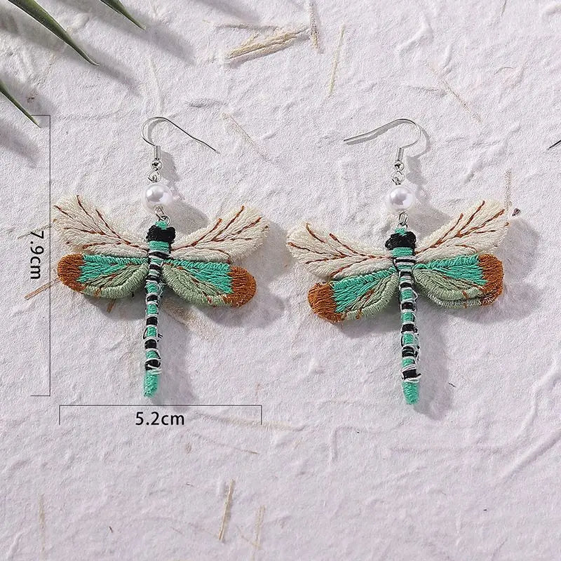 Unique Embroidery Earring Creative Dragonfly Earrings Women Embroidery Butterflies Statement Drop Earrings Statement Jewelry New