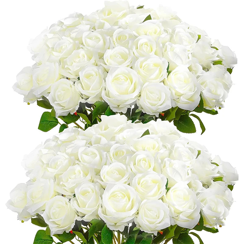 Tejesa 50 Pcs Velvet Rose Artificial Rose Flowers Real Touch Fake Roses Florals for Valentine's DIY Wedding Bouquet Party Home Decor