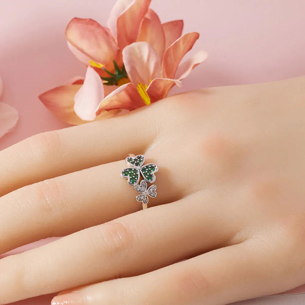 925 Sterling Silver Ring Women's Cubic Zirconia Lucky Clover Multi Layer Ring Wedding Ring Aesthetic Jewelry Gift