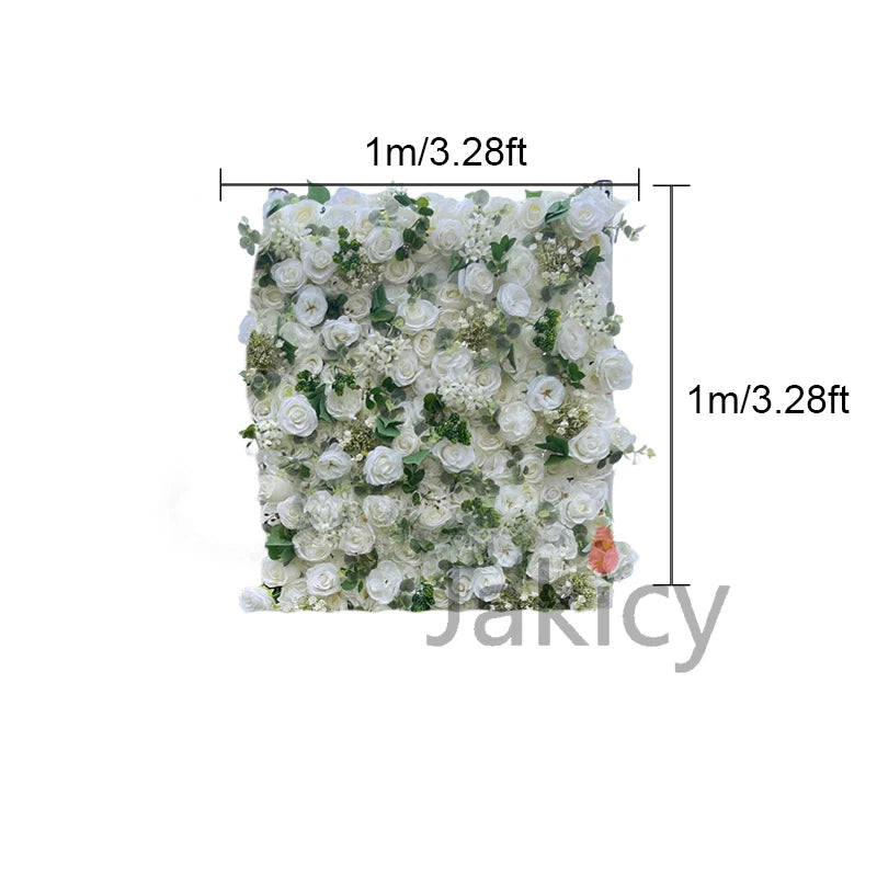 Rose Hydrangea Green Leaf Artificial Flowers Wall Cloth White Roll Up Curtain Hang Floral Wedding Event Backdrop Decor Props
