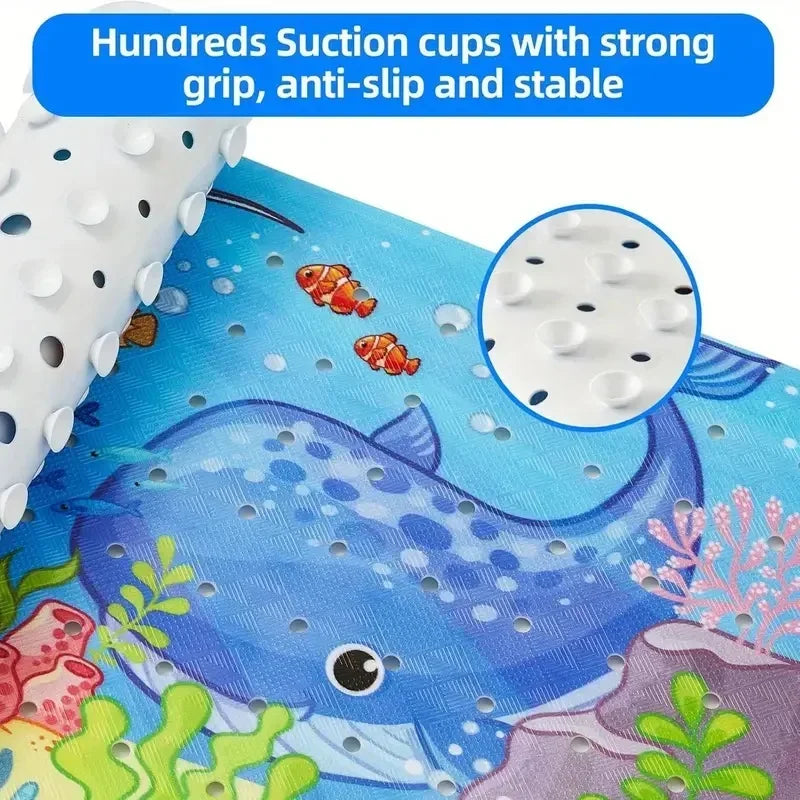 Tejesa 1pc Cartoon Extra Long Bathtub Mat 40x100cm Non Slip Bath Mat for Bathroom Tubs Shower Mats with Suction Cups & Drain Holes