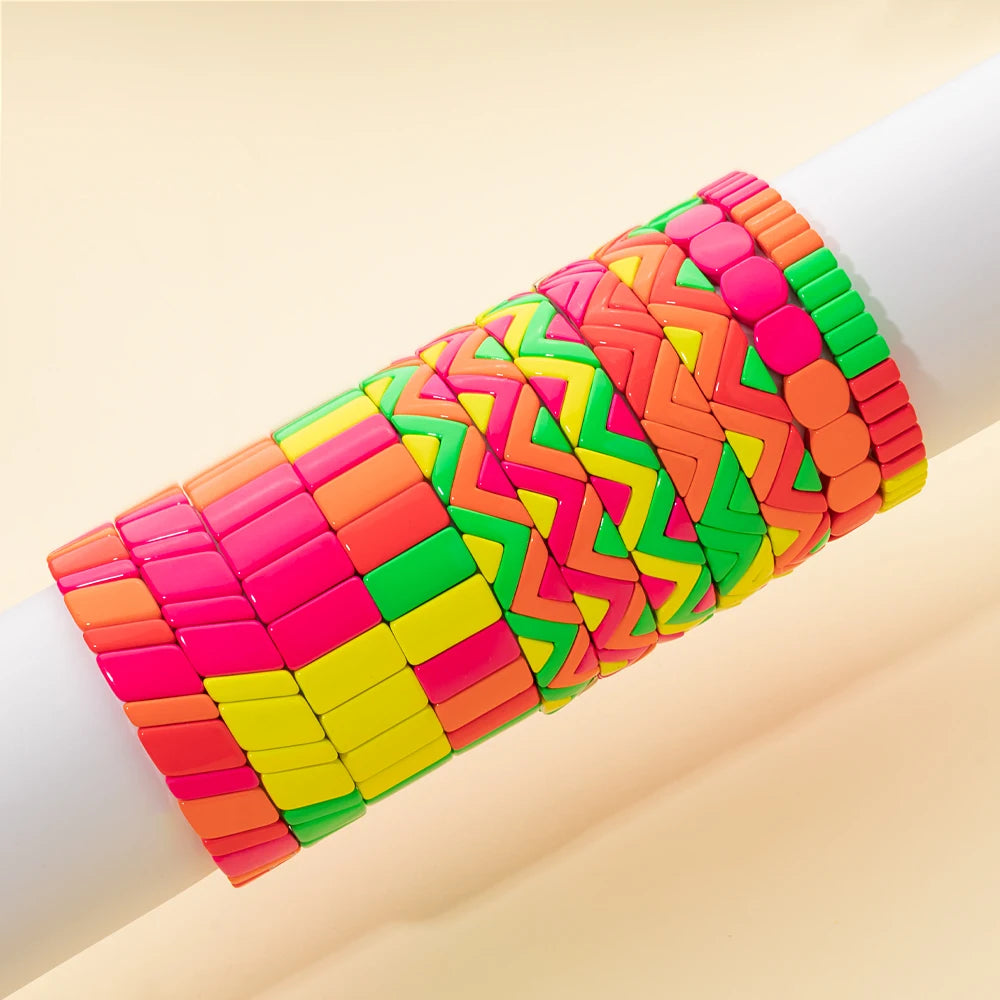 Tejesa Yellow Red Color  Enamel Tile Beads Bracelets For Women /Hand Jewelry Charms Beach Elastic Bangle For Party Luxury