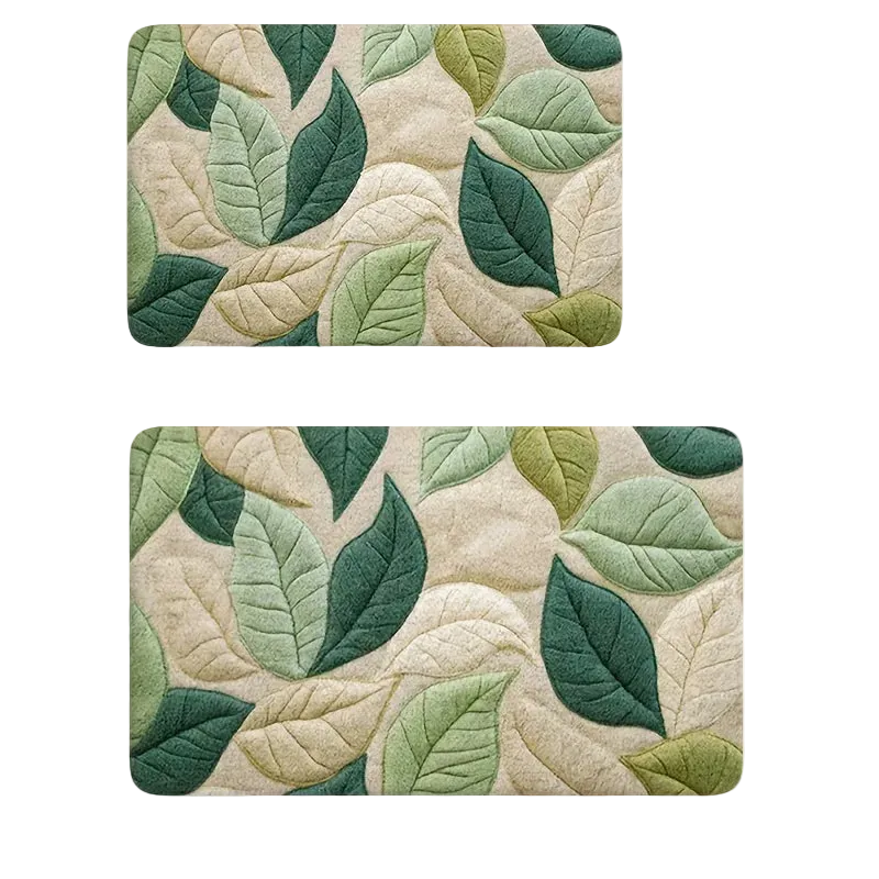 Hemasa Green Leaf Pattern Bath Mat/Soft Flannel Non-Slip Rug/Kitchen/Entryway/Shower