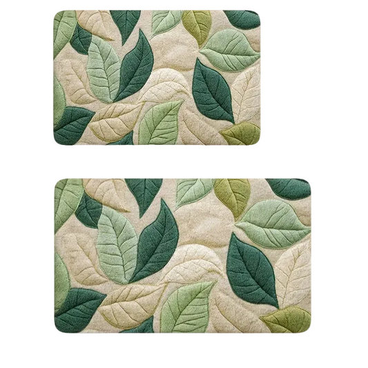 Hemasa Green Leaf Pattern Bath Mat/Soft Flannel Non-Slip Rug/Kitchen/Entryway/Shower