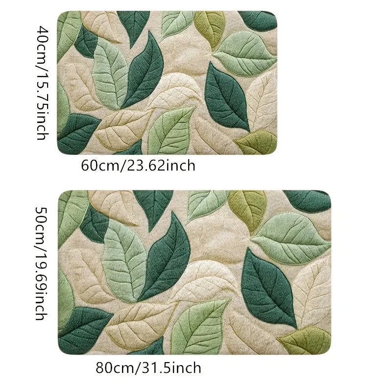 Hemasa Green Leaf Pattern Bath Mat/Soft Flannel Non-Slip Rug/Kitchen/Entryway/Shower