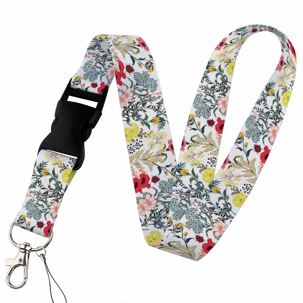 Tejesa Beautiful flower Lanyard Keys Chain Badge Holder ID Credit Card Pass Hang Rope Lariat Mobile Phone Charm Accessories Gifts