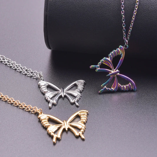 1/3Pcs Gold Color Three Tone Cutout Butterfly Insect Animal Charms Stainless Steel Pendant Necklace For Girls Jewelry Gifts